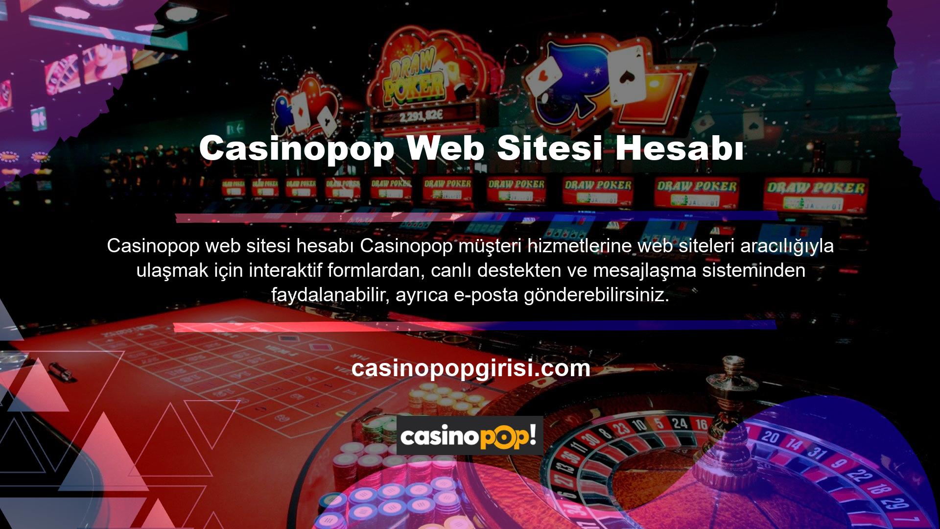 Casinopop interaktif formları aracılığıyla paylaşılan mesajlar Casinopop